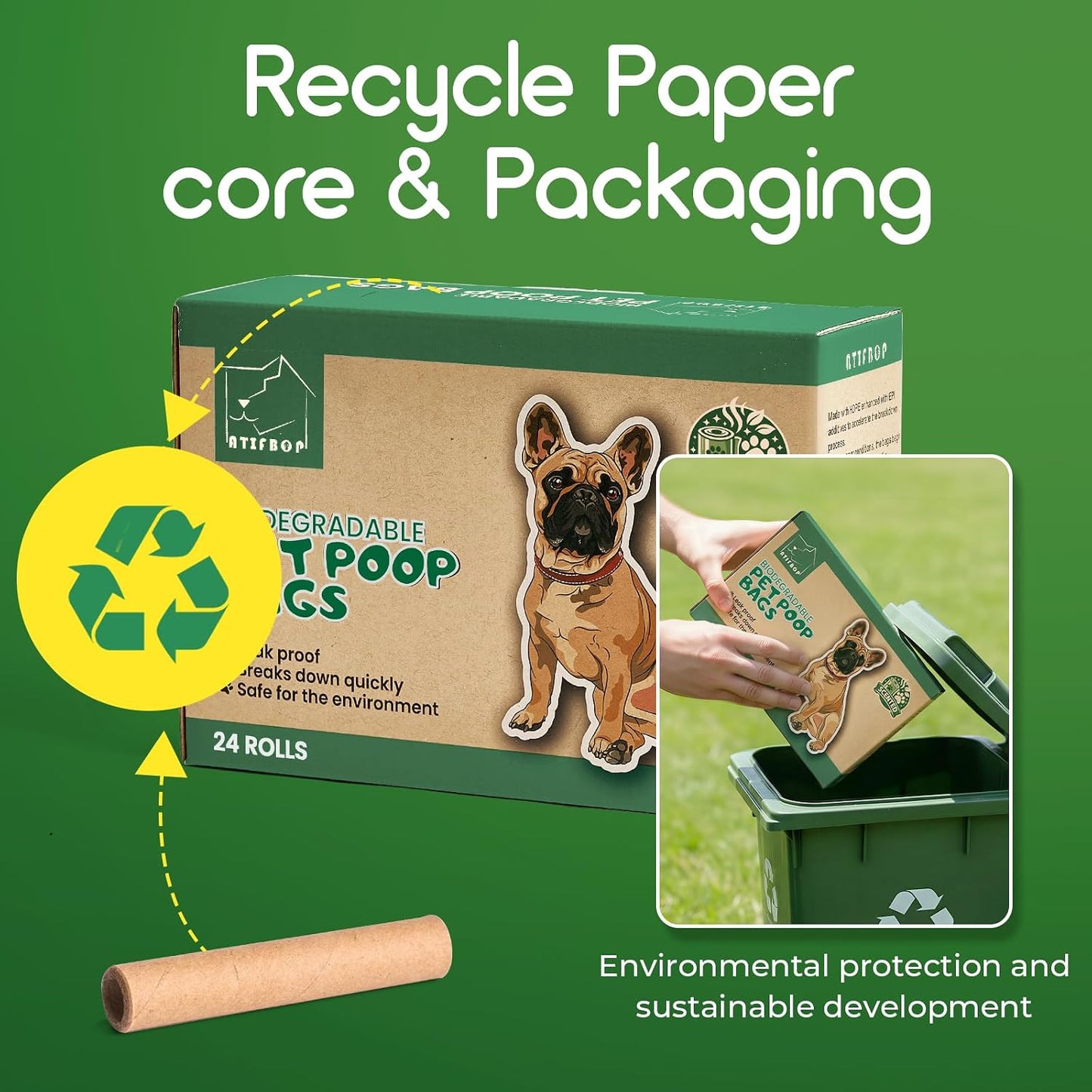ATIFBOP scented pet trash bags being loaded into a standard leash dispenser