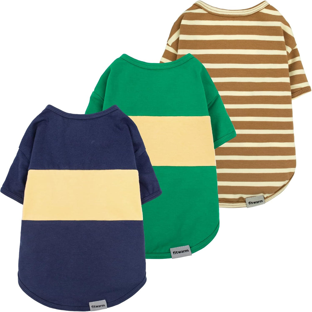 Fitwarm 3 Pack Color Block Striped Dog Shirt, Summer Dog Clothes for Small Dogs, Breathable Lightweight Pet Tshirt with Sleeves, Cat Outfit, Royal Blue, Gray, Teal, Large - Image 11
