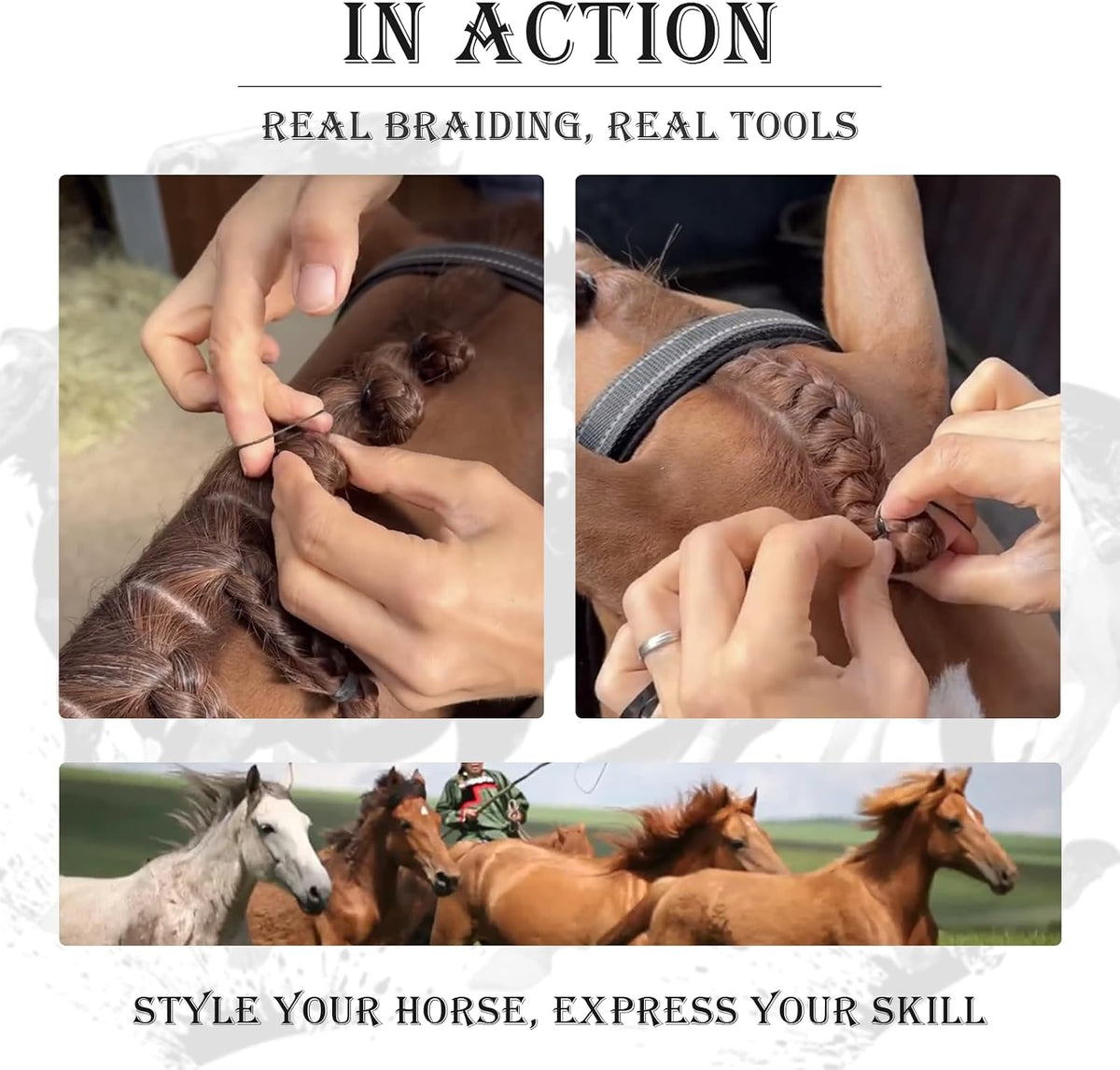Close up of Almpal equestrian mane and tail grooming tools