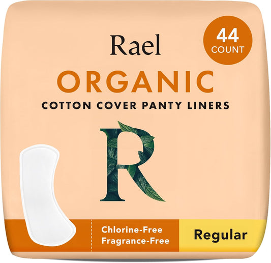 Rael Organic Cotton Cover Panty Liners 44 Count front view packaging