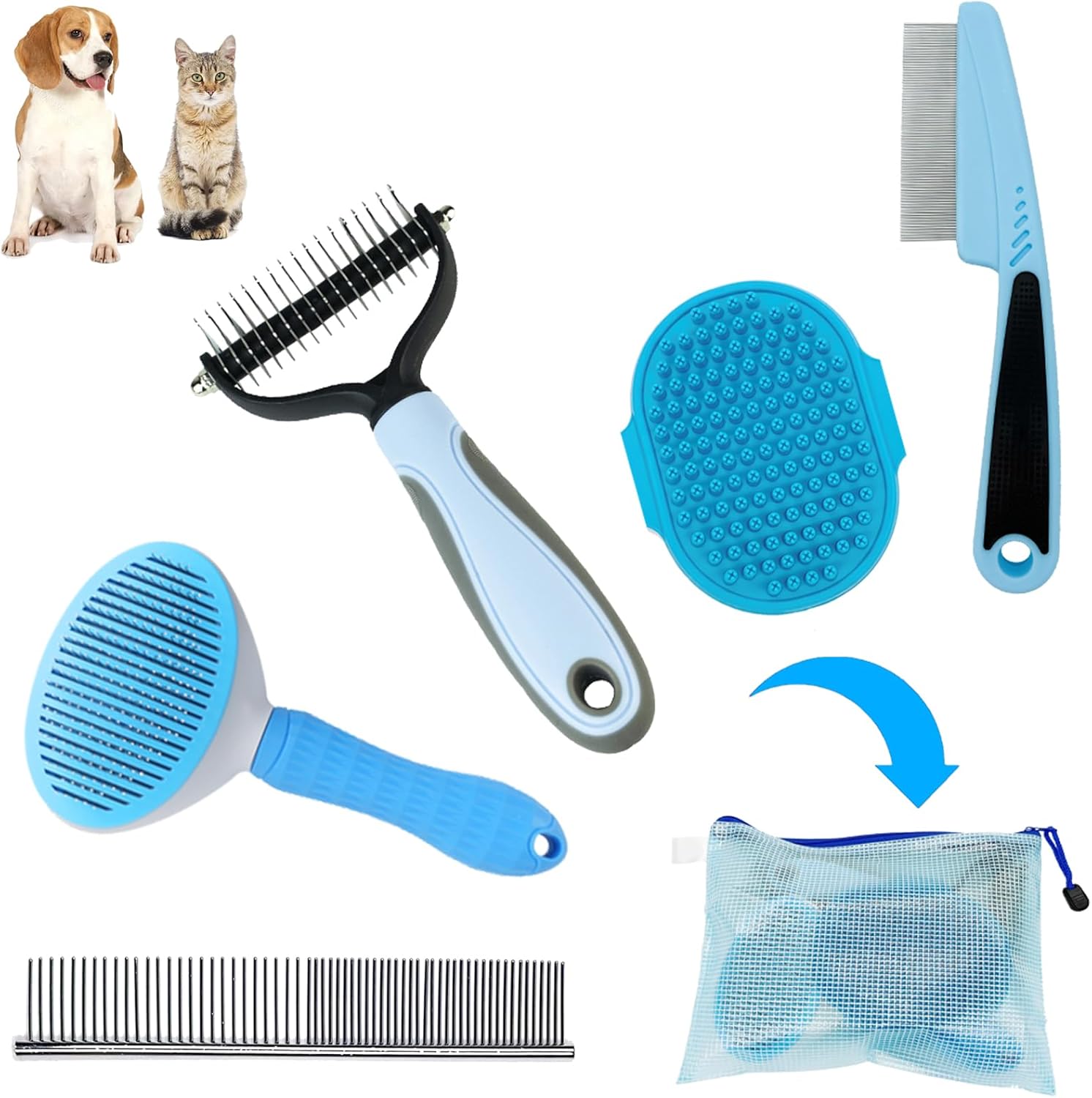 Dog Grooming Kit - Deshedding Brush for Short Hair, Slicker Brush, Flea Comb, Puppy Brush Set in Pink - Image 10