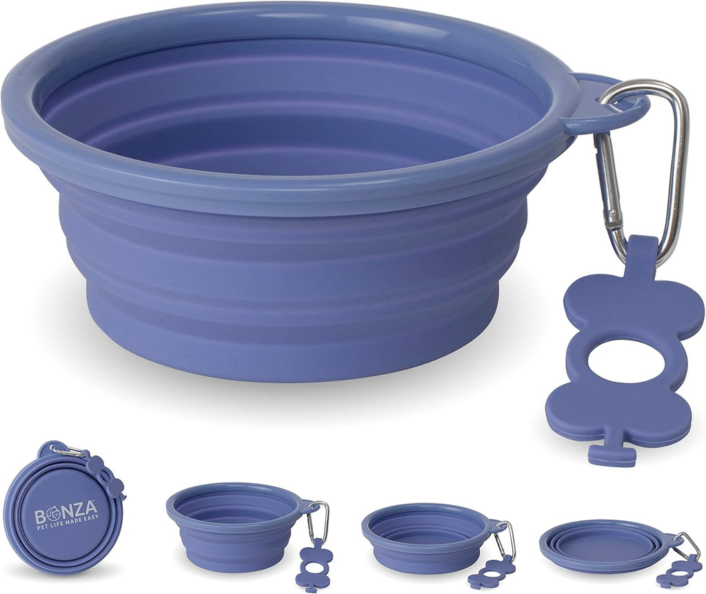 Bonza Collapsible Dog Water Bowl - BPA-Free Silicone Dog Dish - Reinforced Rim Collapsible Bowl - Carabiner Clip Travel Dishes for Pets - for Hiking, Camping & Car Trips - Large 33 Oz, Navy Blue - Image 14