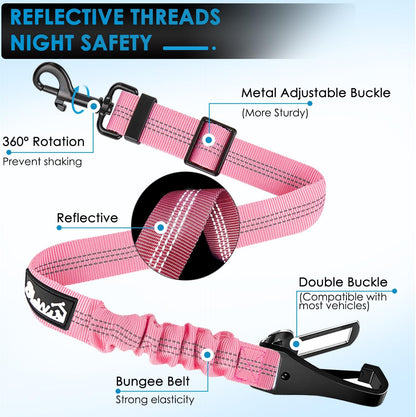 Lukovee adjustable dog car seat belt with reflective bungee