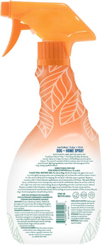 Close up of TropiClean flea and tick spray label showing essential oil ingredients