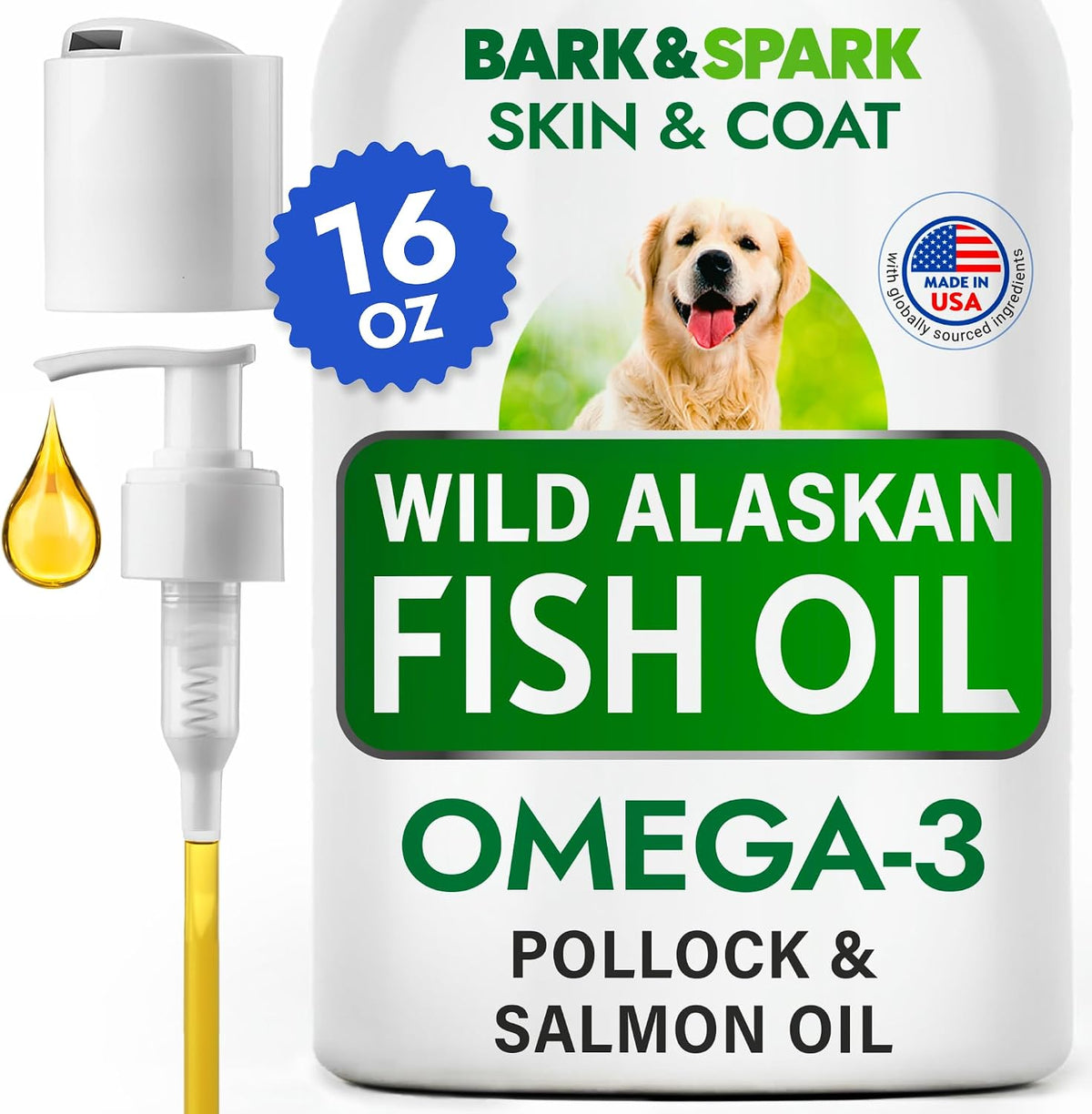 Bark and Spark fish oil for dogs and cats front bottle view