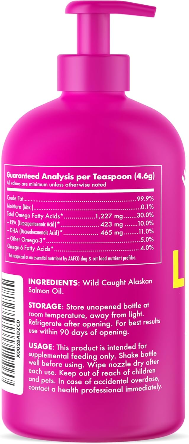 Wild Alaskan Salmon Oil for Dogs & Cats - Pure Fish Omega 3 6 9 Liquid EPA DHA Fatty Acids - Skin & Coat Supplement - Supports Joint Function, Brain, Eye, Immune & Heart Health - Made in USA 32 oz - Image 9