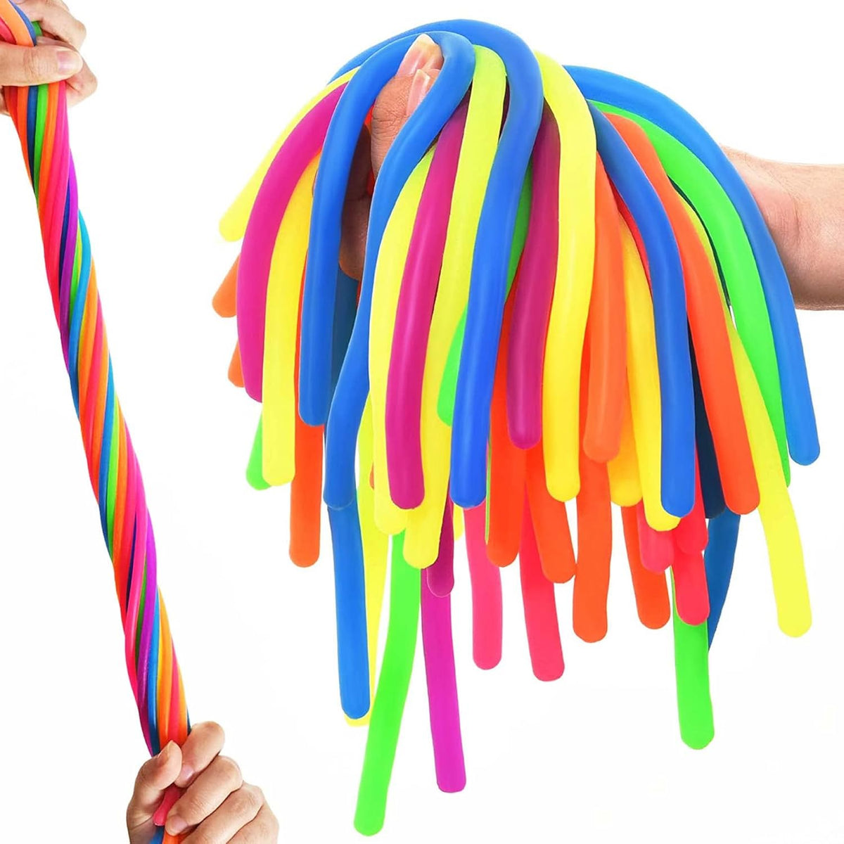 Rtinsd small stretchy string noodles front view showing multiple vibrant colors for children sensory play