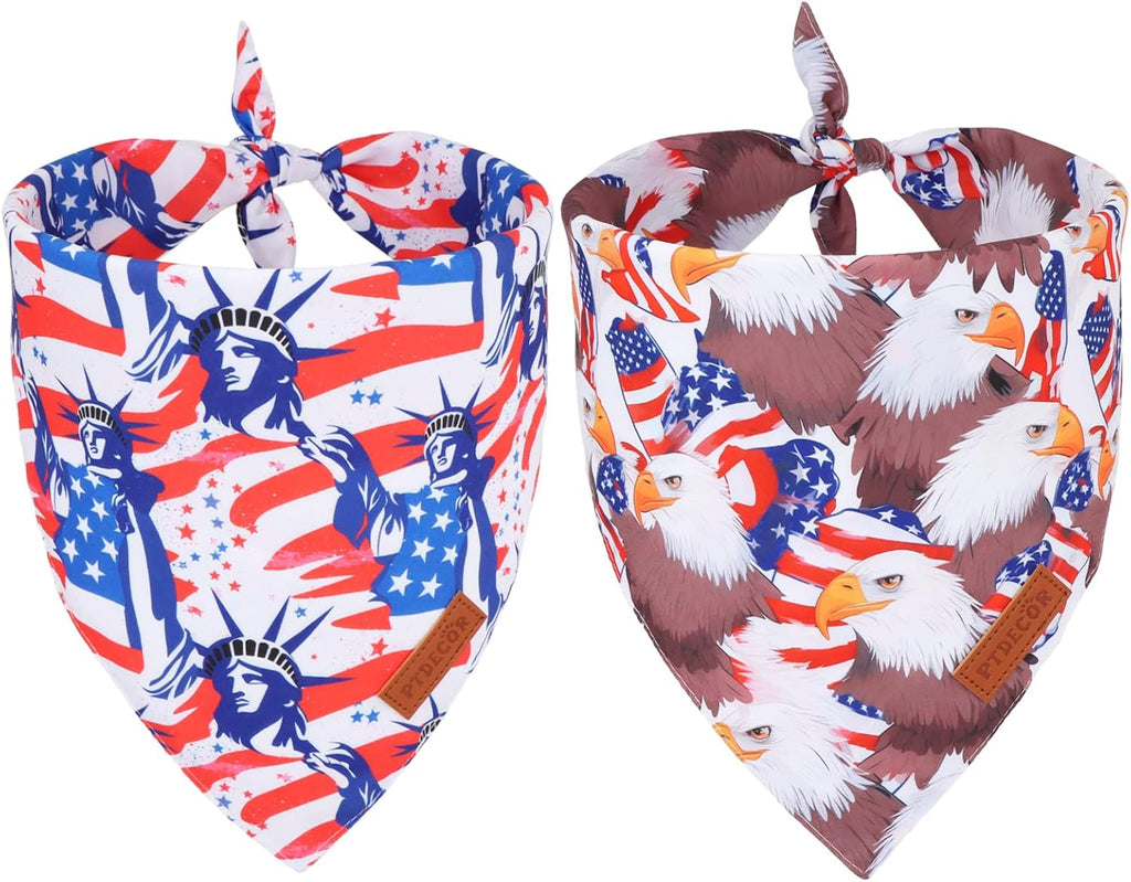 PTDECOR patriotic pet apparel red blue stripes triangle scarf lifestyle angle