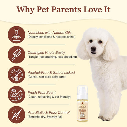 Oivolii plant-based alcohol-free pet fur oil bottle showing the fresh fruity scent label.
