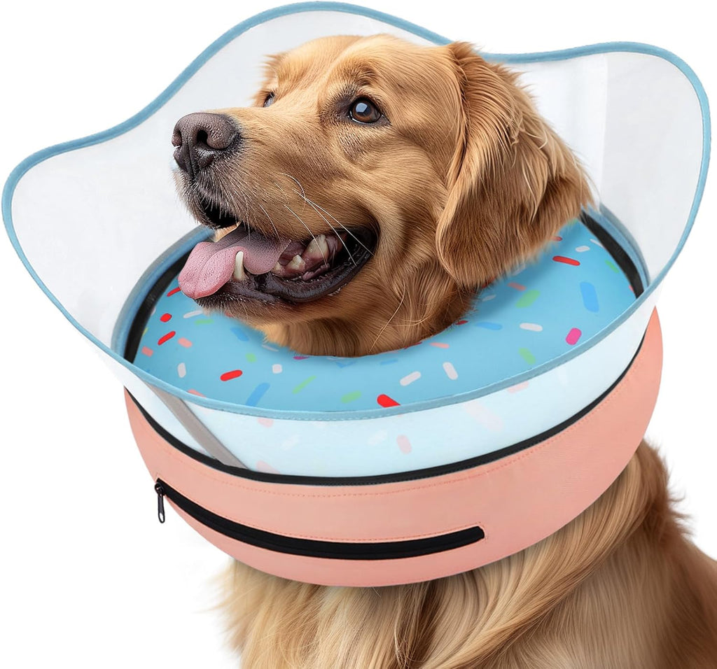 Supet anti lick protective dog collar package contents including pink plush cover