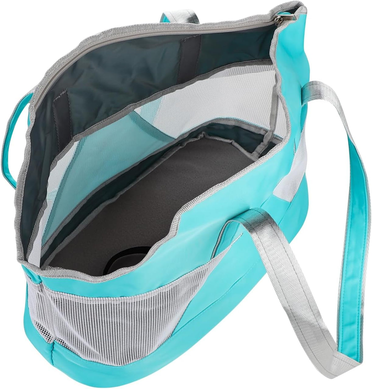 Close up of Ibluelover pet carrier safety buckle and strap