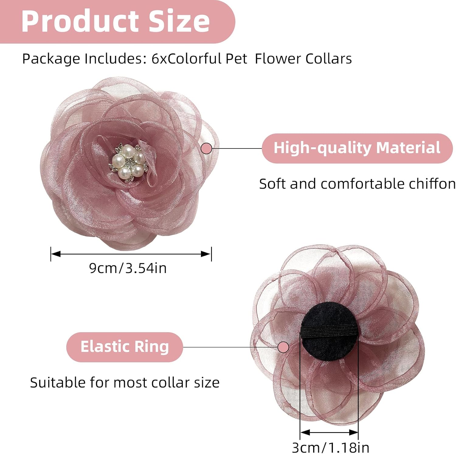 Back view of UBQUBQ flower collar charm showing the sturdy elastic loop attachment
