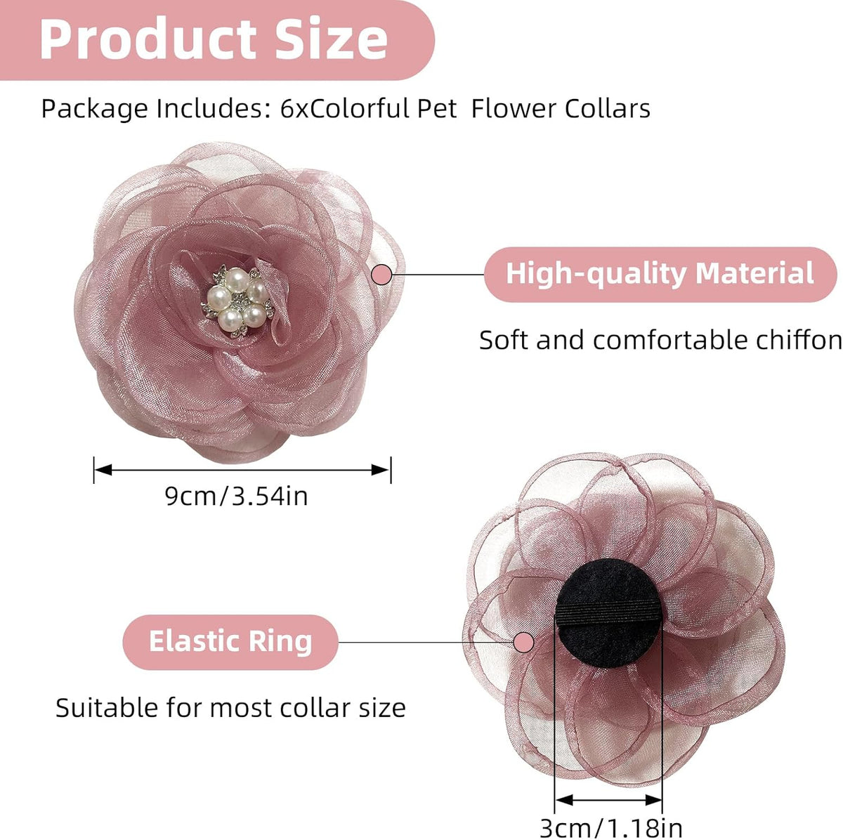 Back view of UBQUBQ flower collar charm showing the sturdy elastic loop attachment