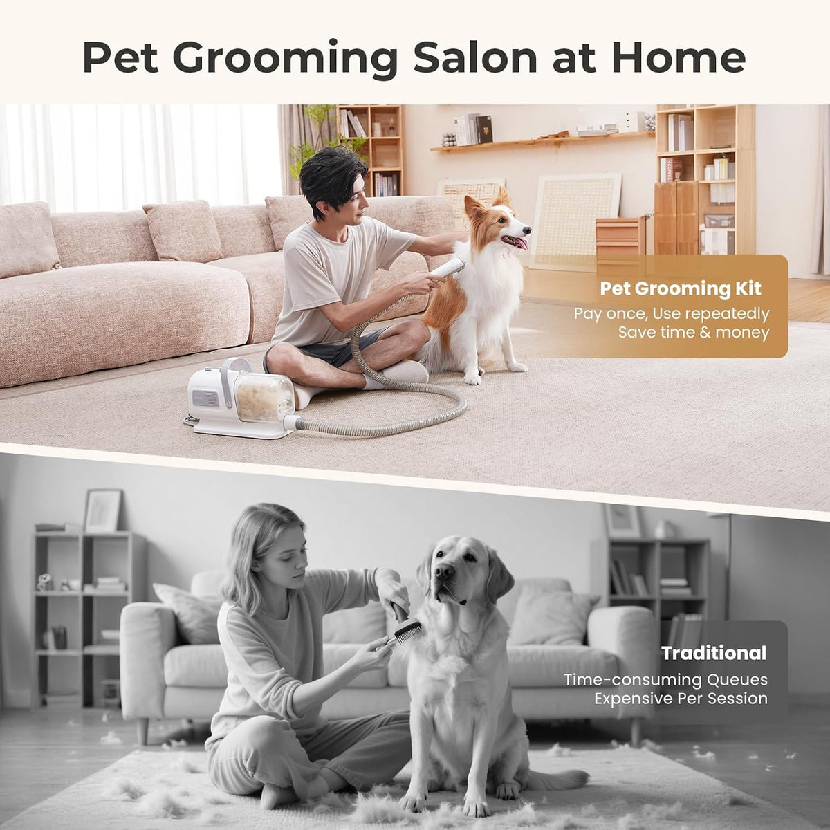 Adjustable control panel on the Pecute pet vacuum showing suction power and temperature level indicators