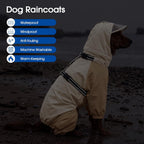 Adjustable canine rain poncho with back zipper closure for easy wear.