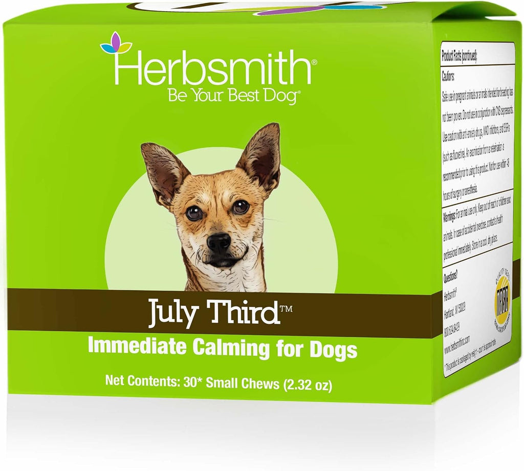 Herbsmith natural calming chews for large dogs situational stress formula.