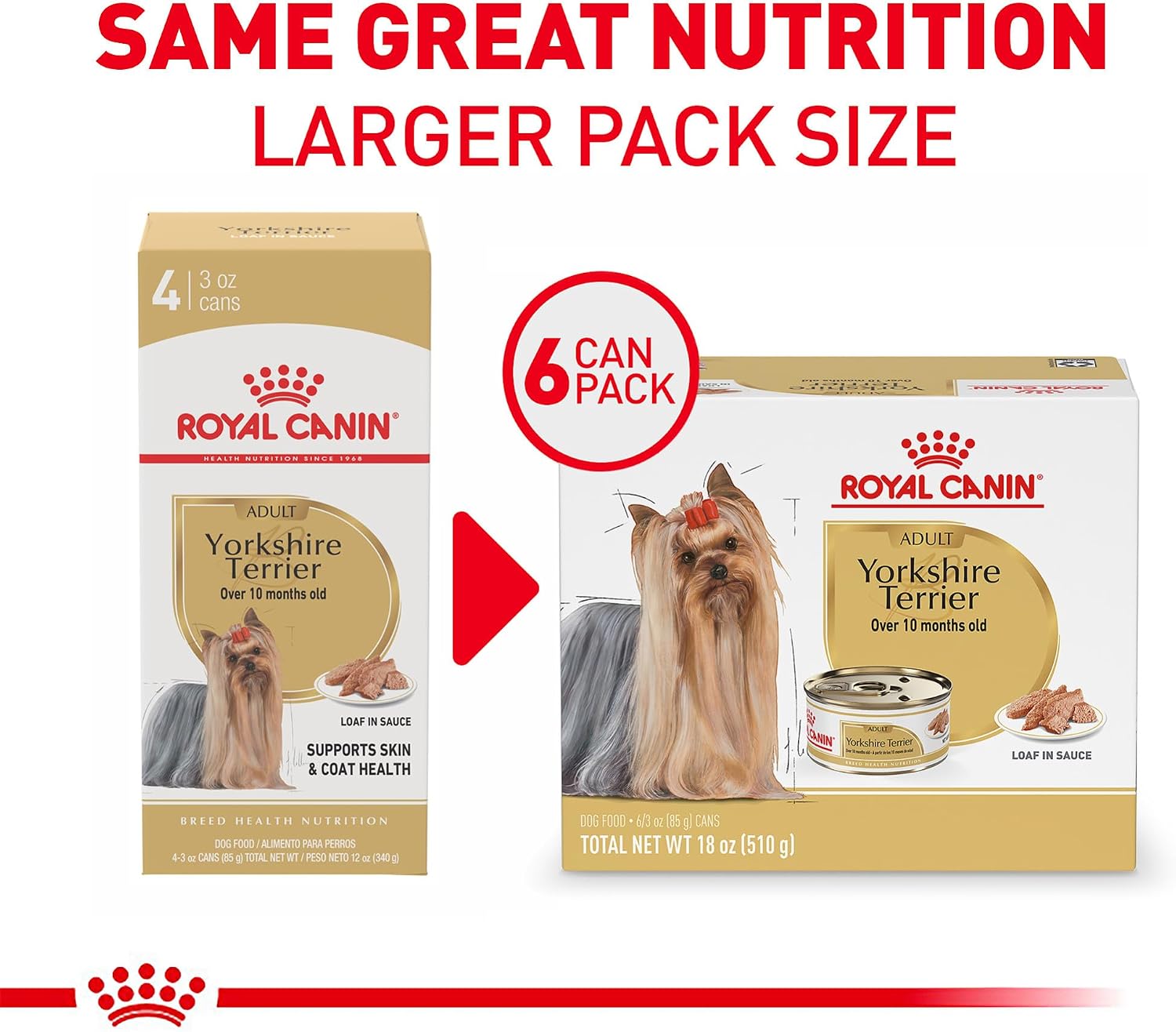 Royal Canin breed health nutrition wet dog food for adult Yorkies.