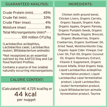 Primal Pet Foods freeze dried chicken nuggets used as a kibble meal topper