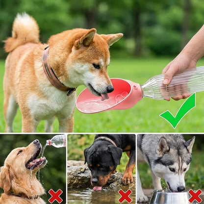 Compact green leaf design dog travel water bottle attachment with hanging rope