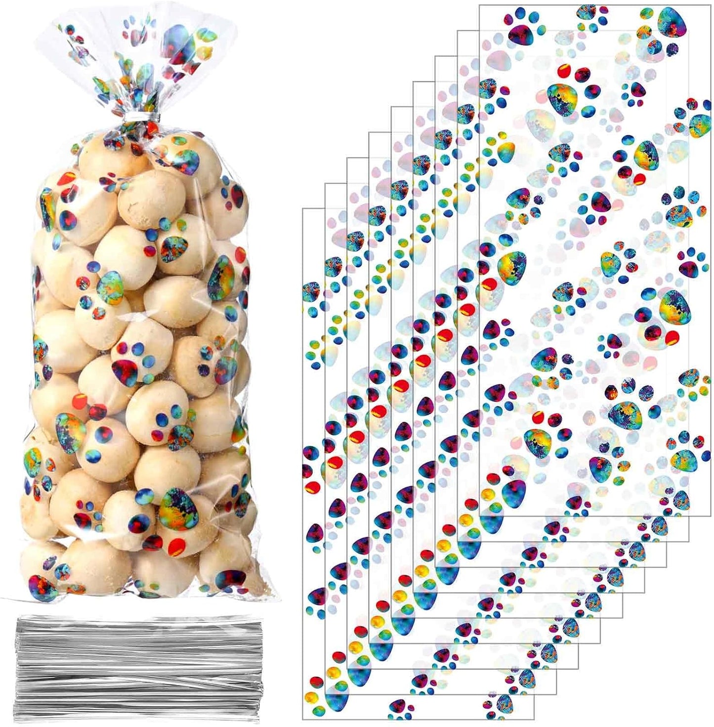 Blulu pet paw print cellophane bags used for dog birthday party
