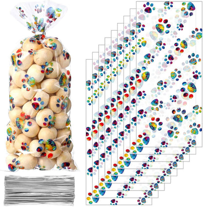 Blulu pet paw print cellophane bags used for dog birthday party