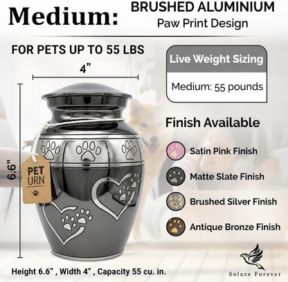 Solace Forever pet urn with velvet pouch and storage box