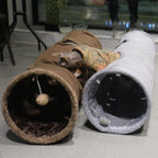 Side view displaying the full fifty one inch length of the Terunat indoor cat tunnel.