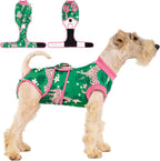 Close up texture of breathable stretchy fabric on canine post surgery recovery clothing