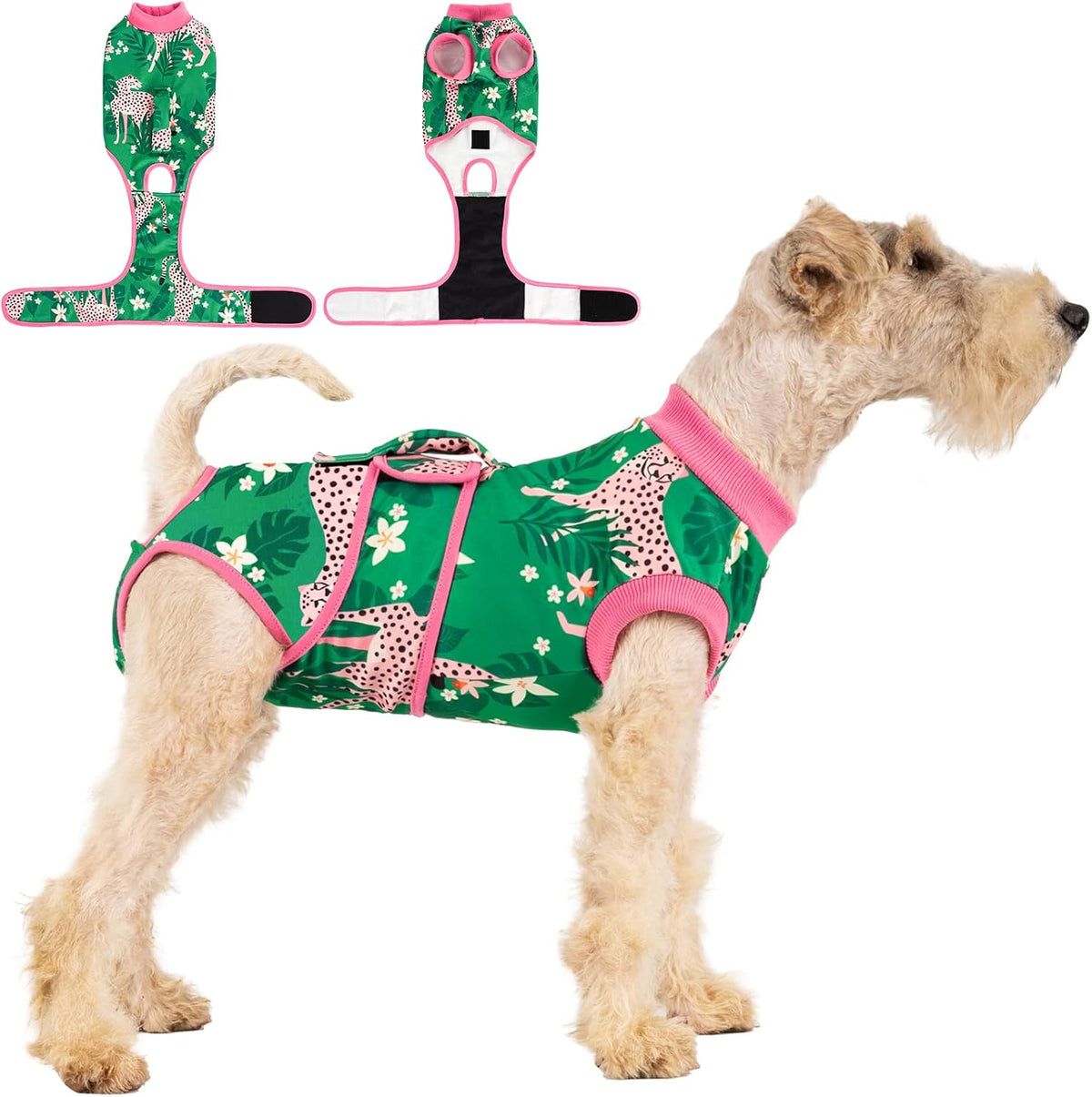 Close up texture of breathable stretchy fabric on canine post surgery recovery clothing