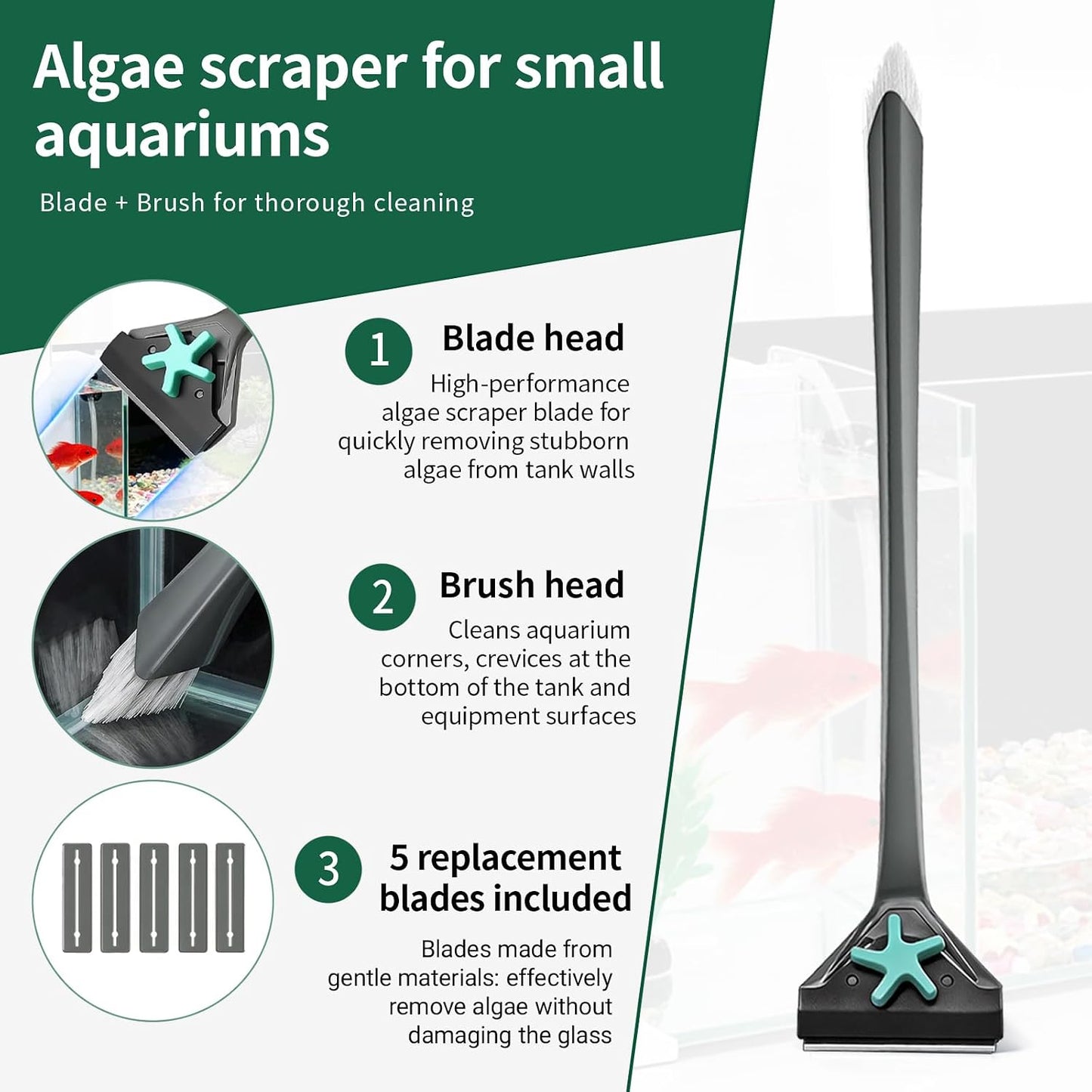 Boxtech 2 in 1 fish tank scraper stainless steel blade removing stubborn algae