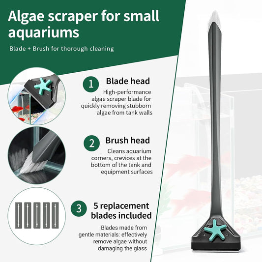 Boxtech 2 in 1 fish tank scraper stainless steel blade removing stubborn algae