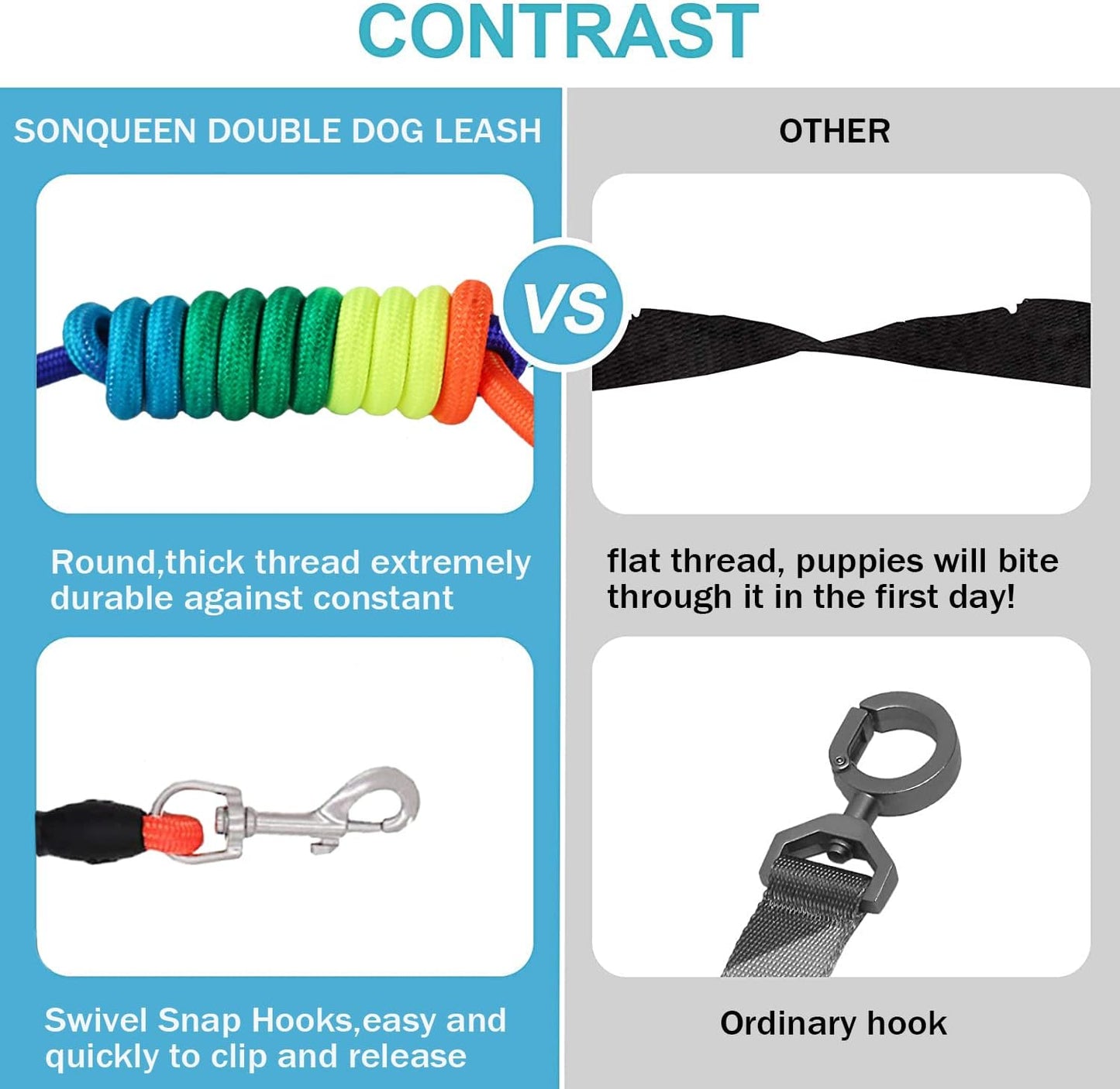 Sonqueen heavy duty tangle free multiple pet leash on flat background
