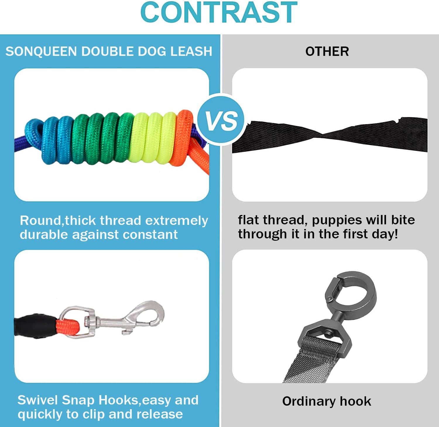 Sonqueen heavy duty tangle free multiple pet leash on flat background