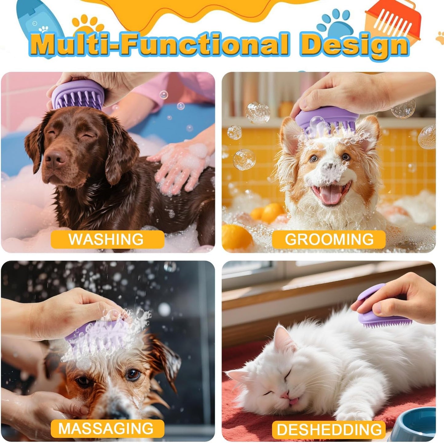 Peehss pet grooming scrubber being used dry to remove loose fur from a dog