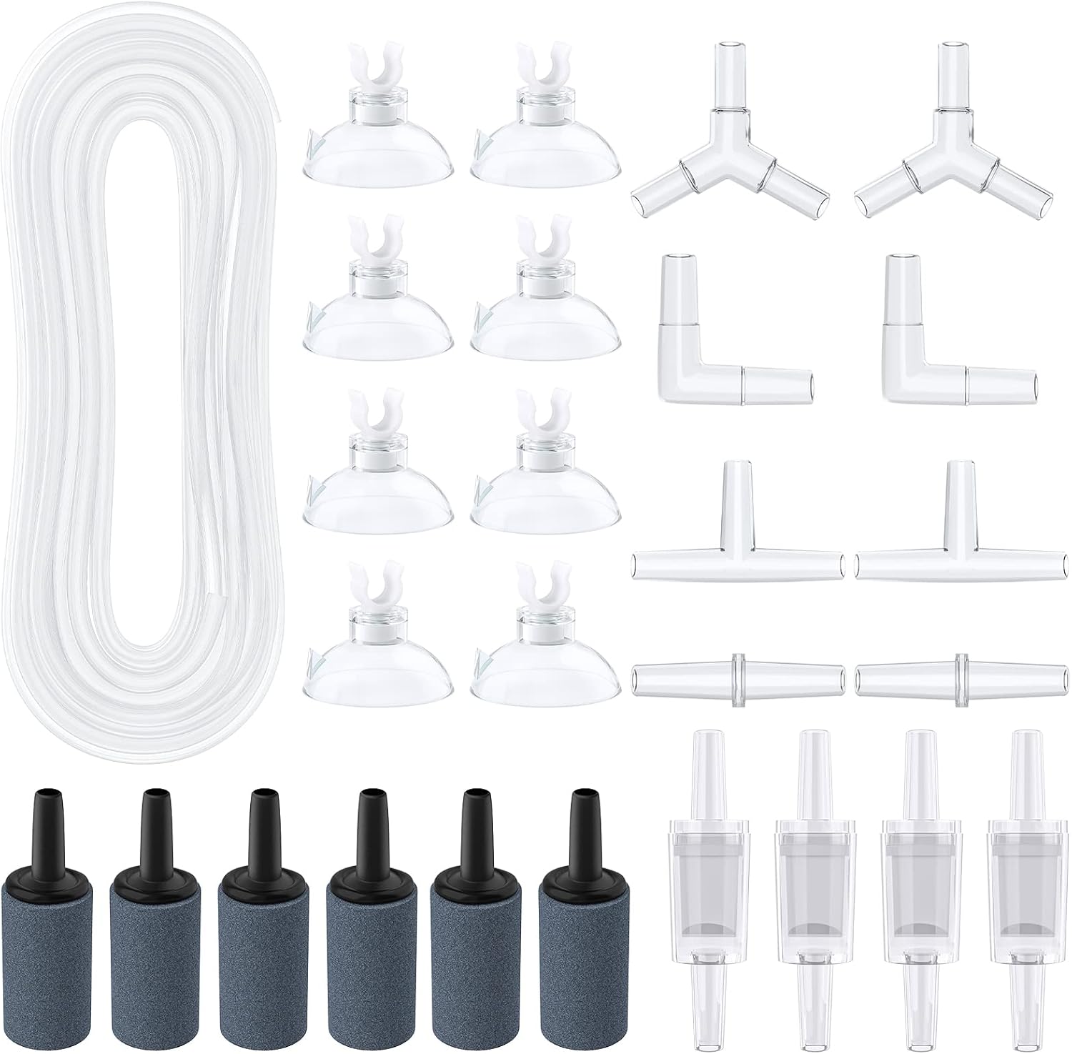 Pawfly 13 Feet Airline Tubing Standard Aquarium Air Pump Accessories with Air Stones, Check Valves, Suction Cups and Connectors - Image 9