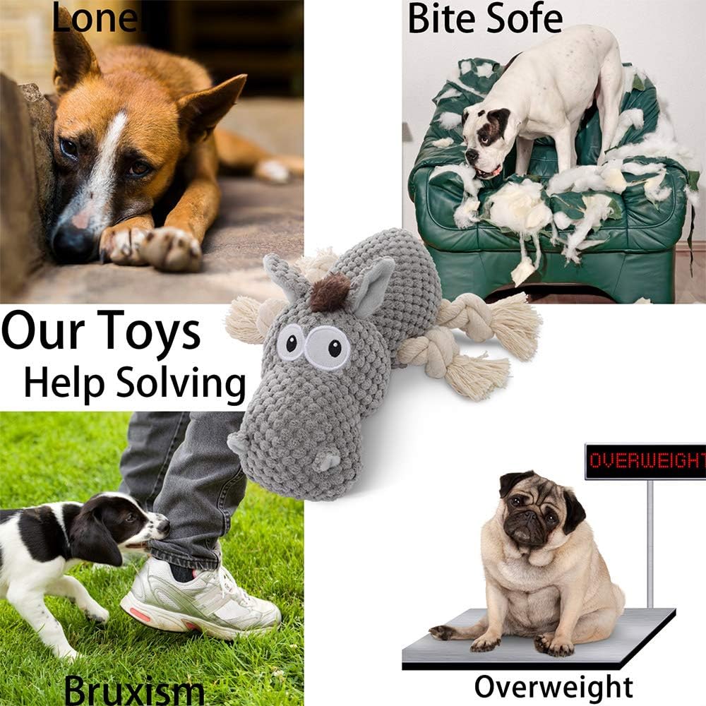 Grey plush stuffed animal chew toy for puppies and small dogs