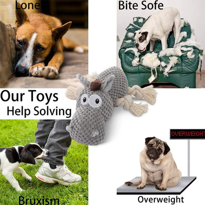 Grey plush stuffed animal chew toy for puppies and small dogs