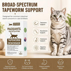 Elanco cat dewormer tablet bottle alongside oral treatment packaging details