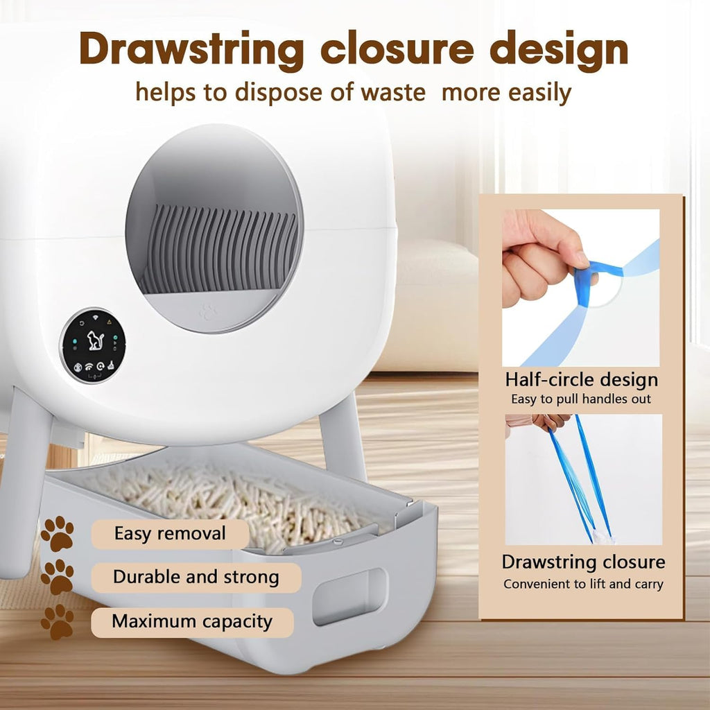 Tear resistant heavy duty cat trash bags with drawstring handle