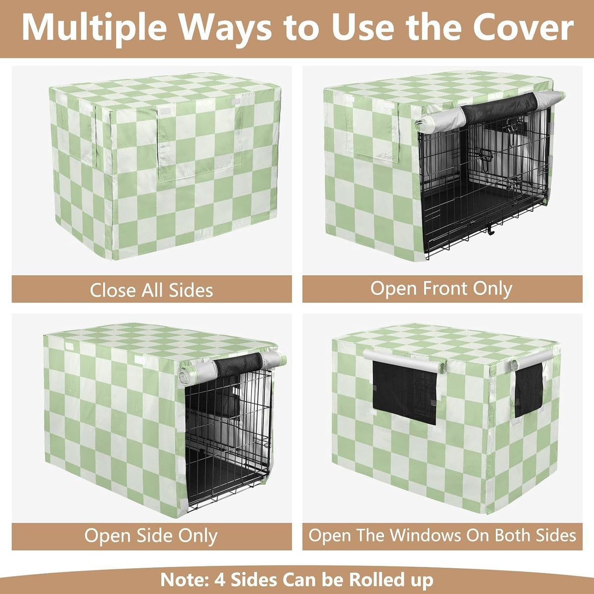 Cozy pet den cover installed on a metal wire dog cage for security.