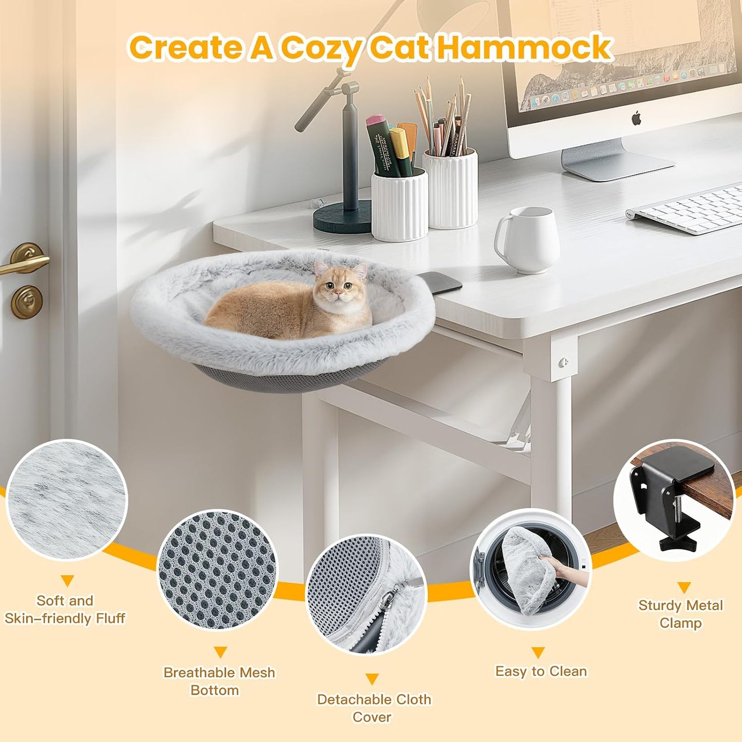 Top view of reversible plush cat hammock for desks