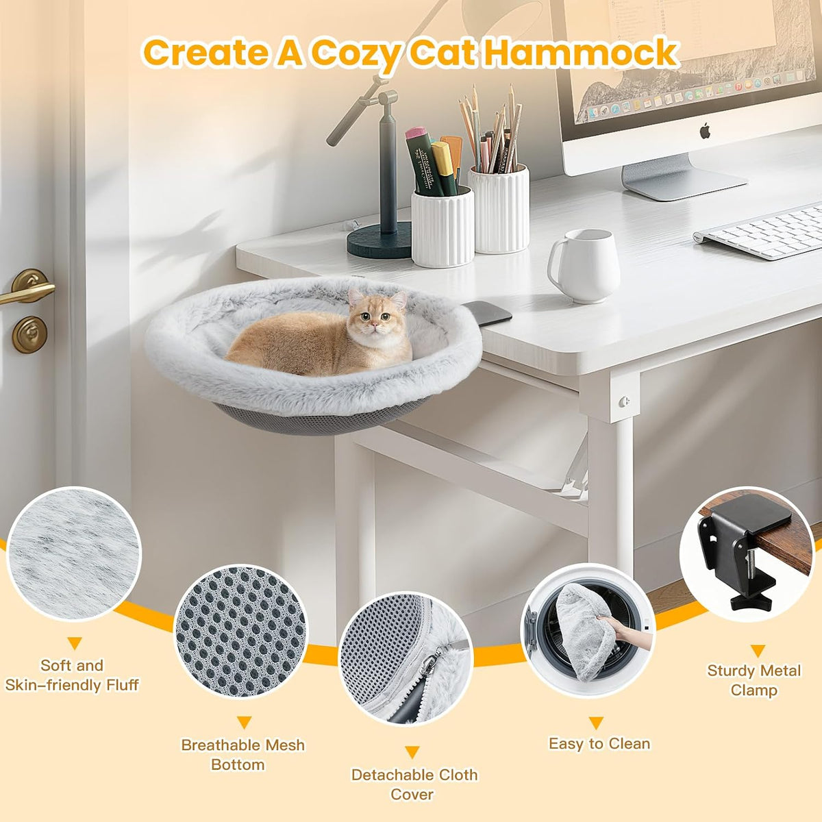 Top view of reversible plush cat hammock for desks