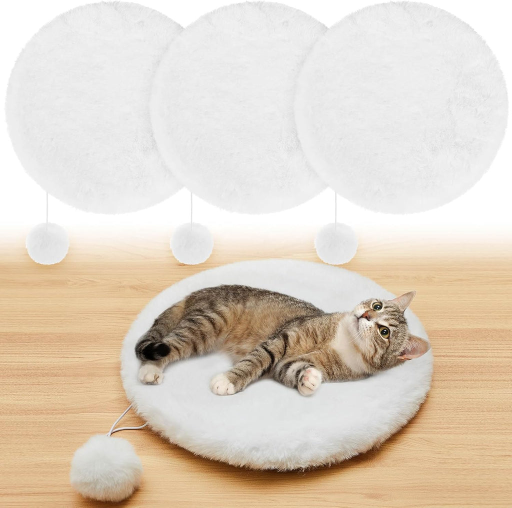 Abbylike 3 pack 16 inch round faux rabbit fur pet mat front view