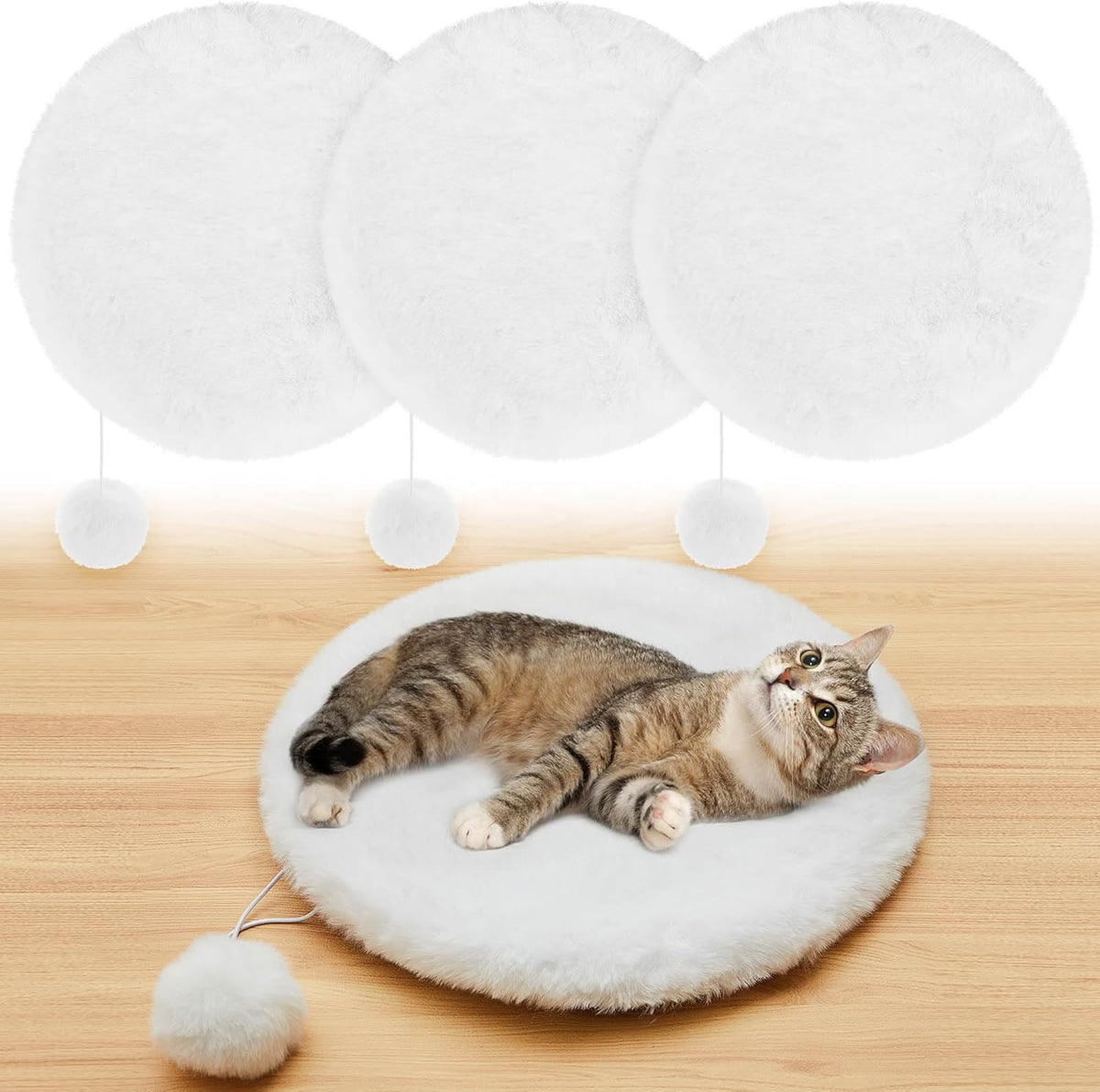 Abbylike 3 pack 16 inch round faux rabbit fur pet mat front view