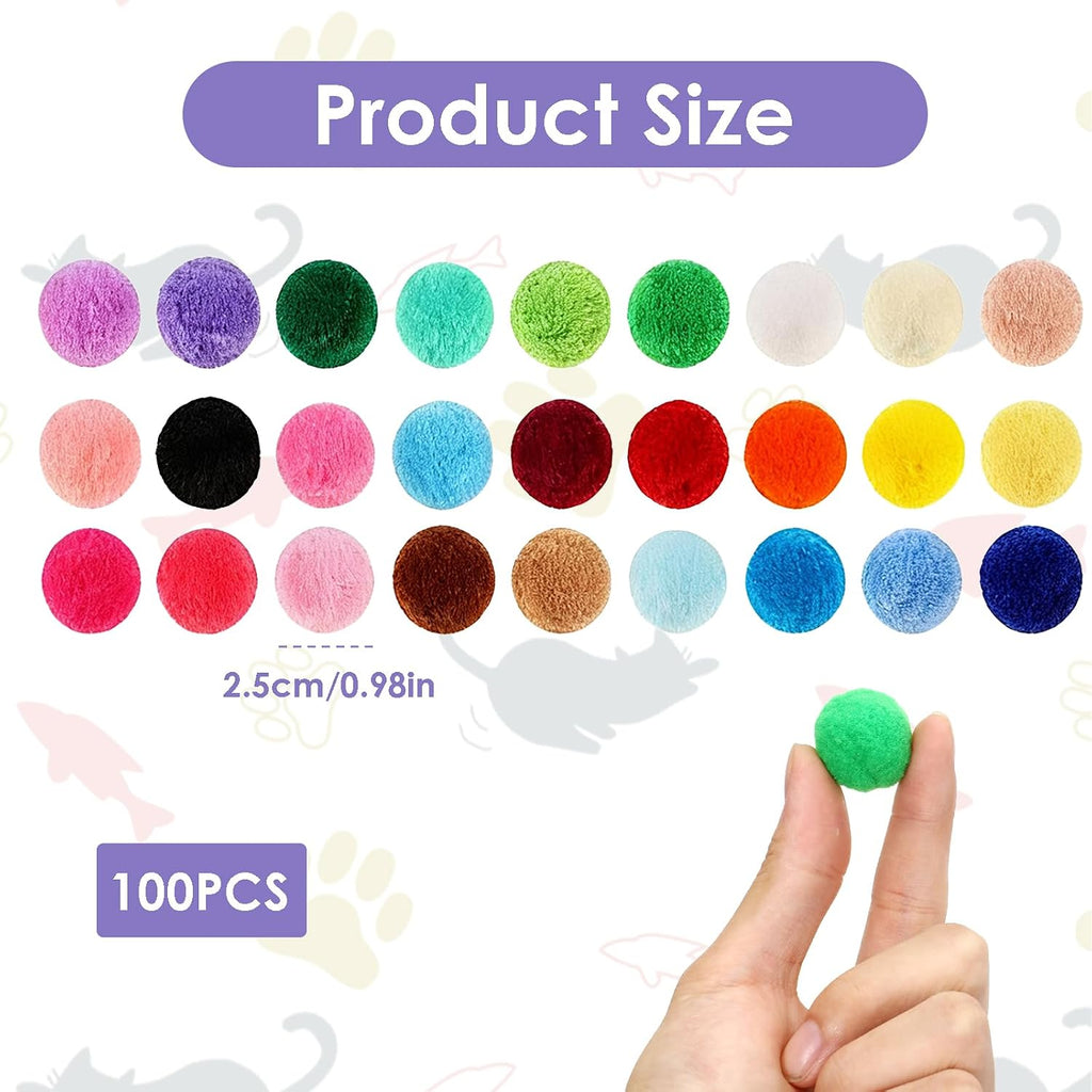 Close up view of the one inch soft interactive kitten playing balls in vibrant multi colors