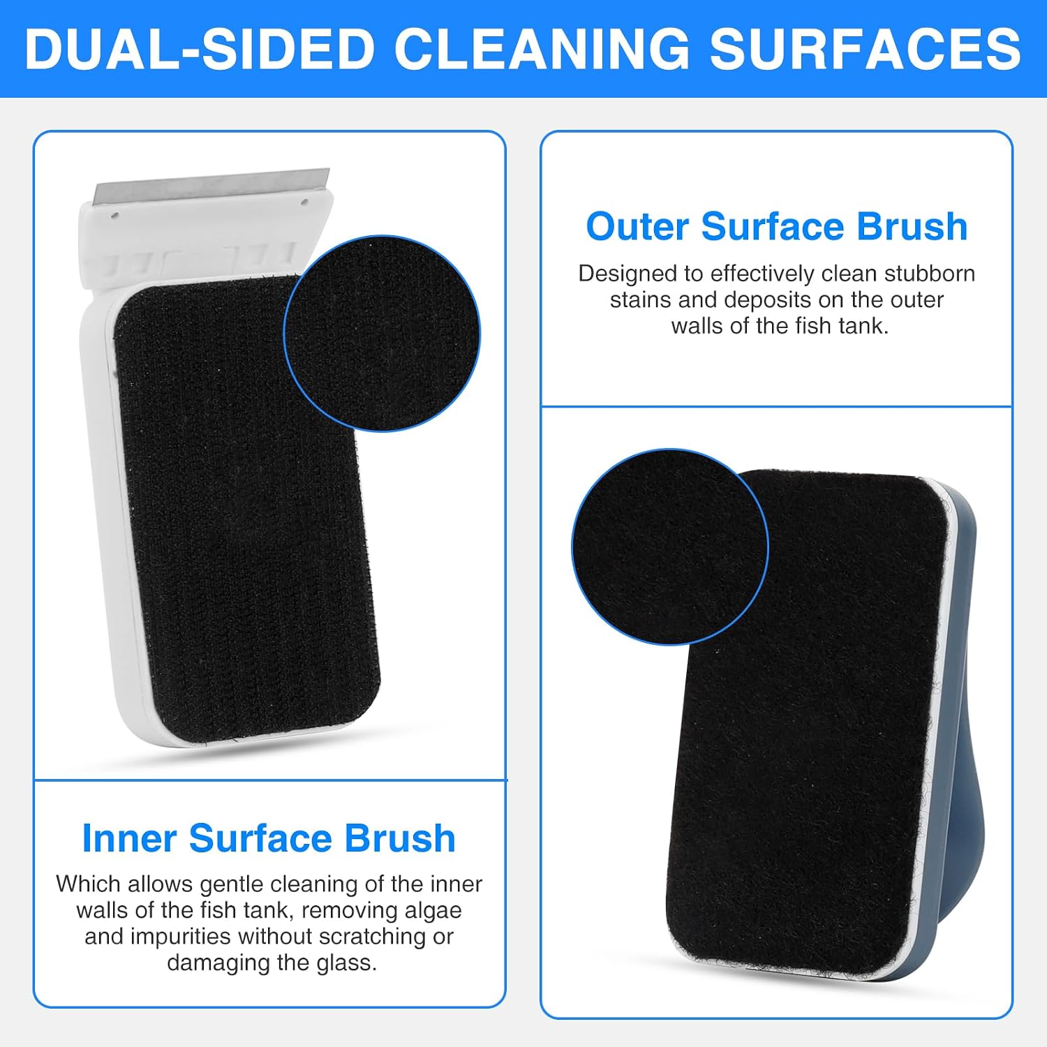 Fishkeeper double sided magnetic brush with stainless steel blade attachment