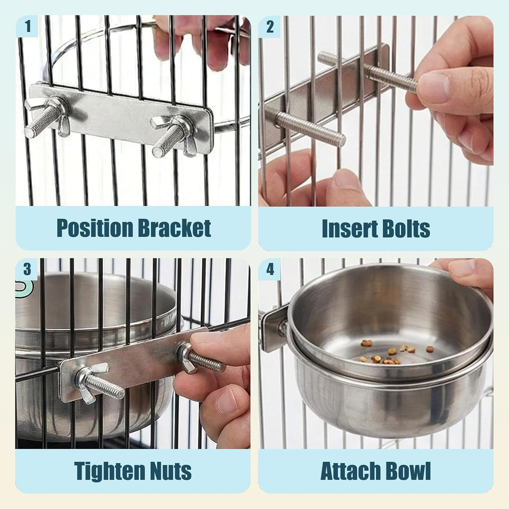 3 Pcs Stainless Steel Bird Feeding Cups with Clamp Holder - Birdcage Food Water Dish Bowls for Cockatiel Parakeet Macaw Finches Lovebirds Small Animals - Image 7