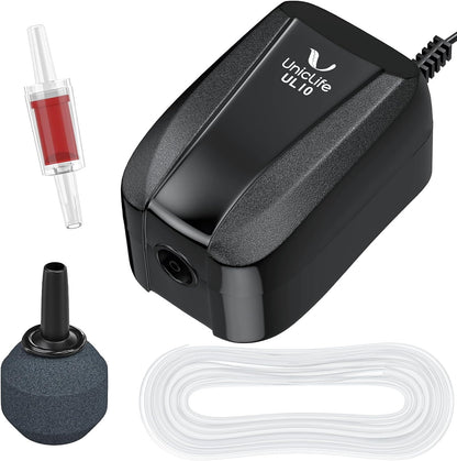 Compact Uniclife aquarium air pump for 5 to 200 gallon tanks