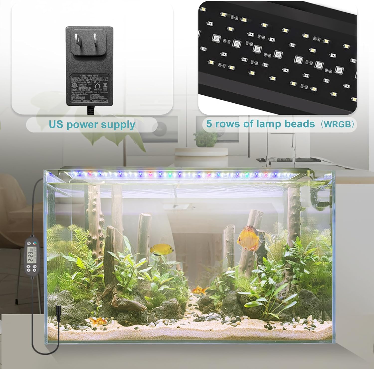 24/7 LED Aquarium Light, IP68 Waterproof Extendable Bracket Fish Tank Light with Timer, 7 Colors, 10 Level Adjustable Brightness, DIY Mode Full Spectrum Aquarium Plant Light for 48-54 Inch Fish Tank - Image 9