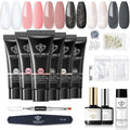 Modelones poly nail gel kit front view showcasing extension gel tubes and tools.
